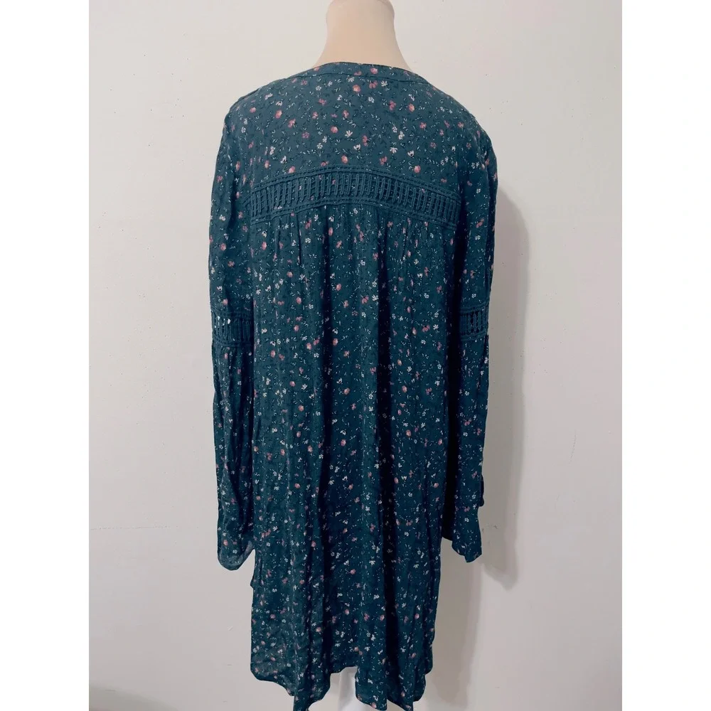Knox Rose Women Teal Floral Crochet‎  Bell Sleeve Boho Cottagecore Dress Size M